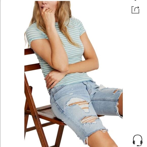 Nwt! Free People • Large L. Night Sky Stripe Tee in Sage Green - Picture 1 of 14
